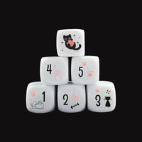 Thumbnail for 6pcs D6 16mm Dice Acrylic Printed Black Font Play Cat White