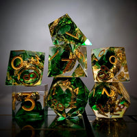 Thumbnail for Gold Ring in Green & Clear Filled Sharp Resin - 7pcs RPG Dice Set