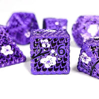 Thumbnail for 7pcs Dice Metal Hollow Wintersweet White Black Font Purple