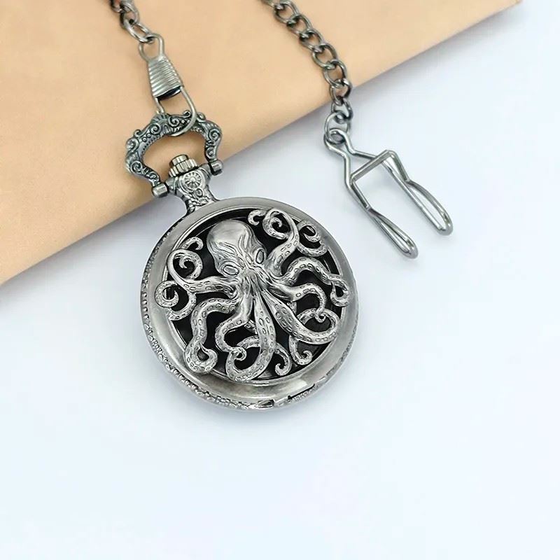 Mindflayer on Silver Pocket Watch with Mini Dice - Pendant