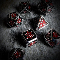 Thumbnail for Red & Black Spider's Web in Silver Metal - 7pcs RPG Dice Set