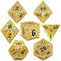 Thumbnail for 7pcs Dice Metal Hollow Maze Blue Font Gold