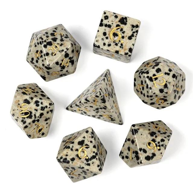 White Dalmatian Jasper Gemstone - 7pcs RPG Dice Set