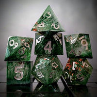 Thumbnail for Moss in Layered Clear and Black Sharp Resin - 7pcs RPG Dice Set