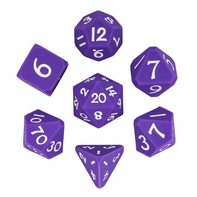 White on Solid Purple Silicone - 7pcs RPG Full Dice Set