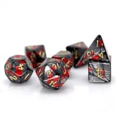 Red Blood Splatter on Black Silk Acrylic - 7pcs RPG Full Dice Set
