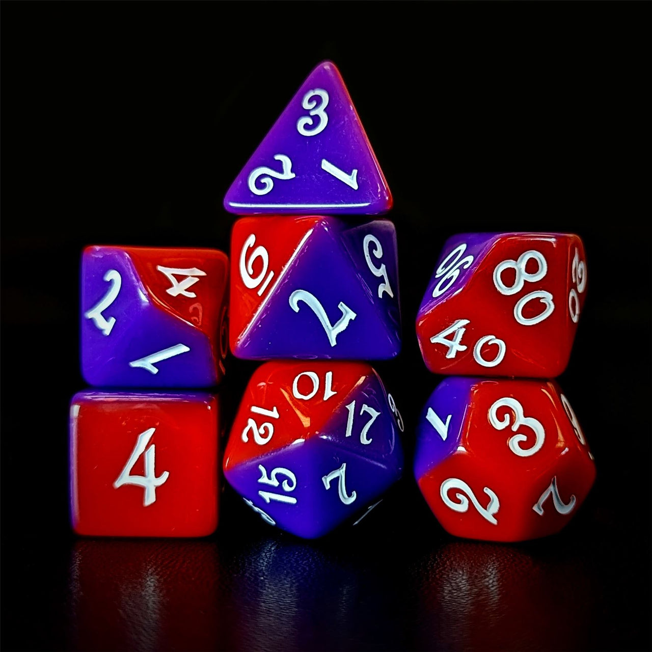 Blend of Red & Purple Acrylic - 7pcs RPG Full Dice Set Dark Stack