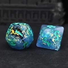 7pcs Dice Resin Glitter Blue Font Black Blue