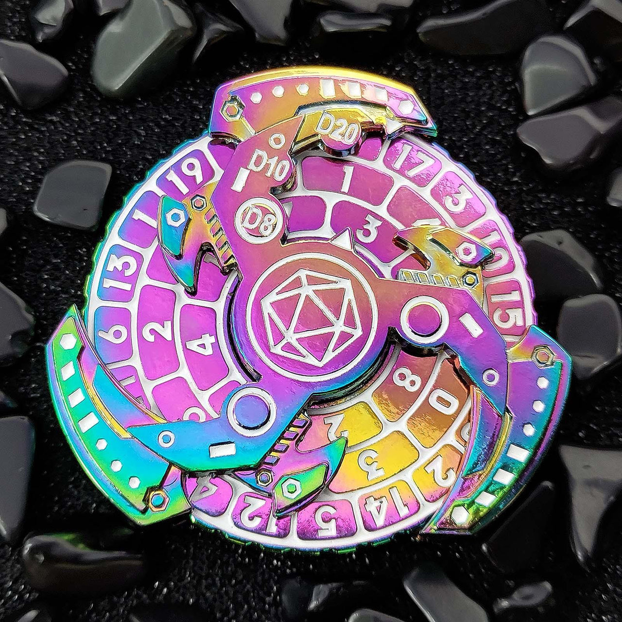 Dice Metal Spinner 3-arm White Rainbow