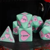 Thumbnail for 7pcs Dice Resin Pattern Hearts Pink Font Mint Green
