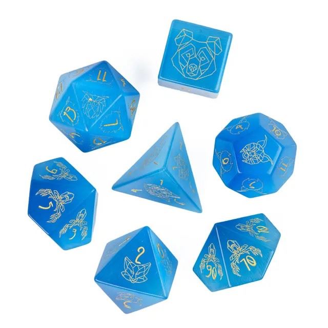 Beasts on Blue Cat Eye Gemstone - 7pcs RPG Dice Set