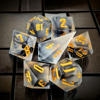Thumbnail for Black Swirl in Frosted Clear Sharp Resin - 7pcs RPG Dice Set
