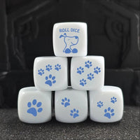 Thumbnail for 6pcs D6 16mm Dice Acrylic Printed Dog Paw Blue White