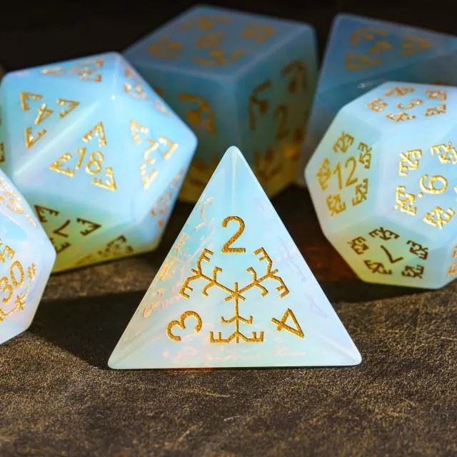 Stars on White Opalite Gemstone - 7pcs RPG Dice Set