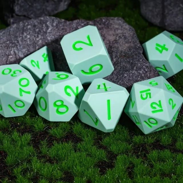 Green on Solid Green Silicone - 7pcs RPG Full Dice Set