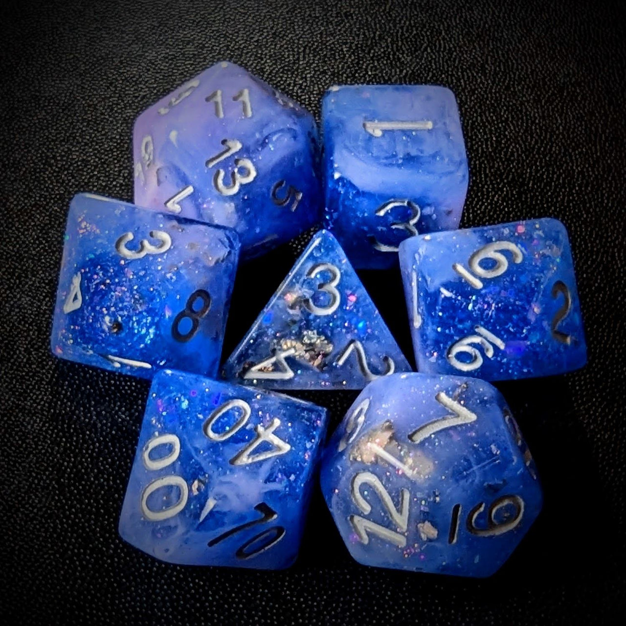 Glitter in Blue Resin - 7pcs RPG Full Dice Set