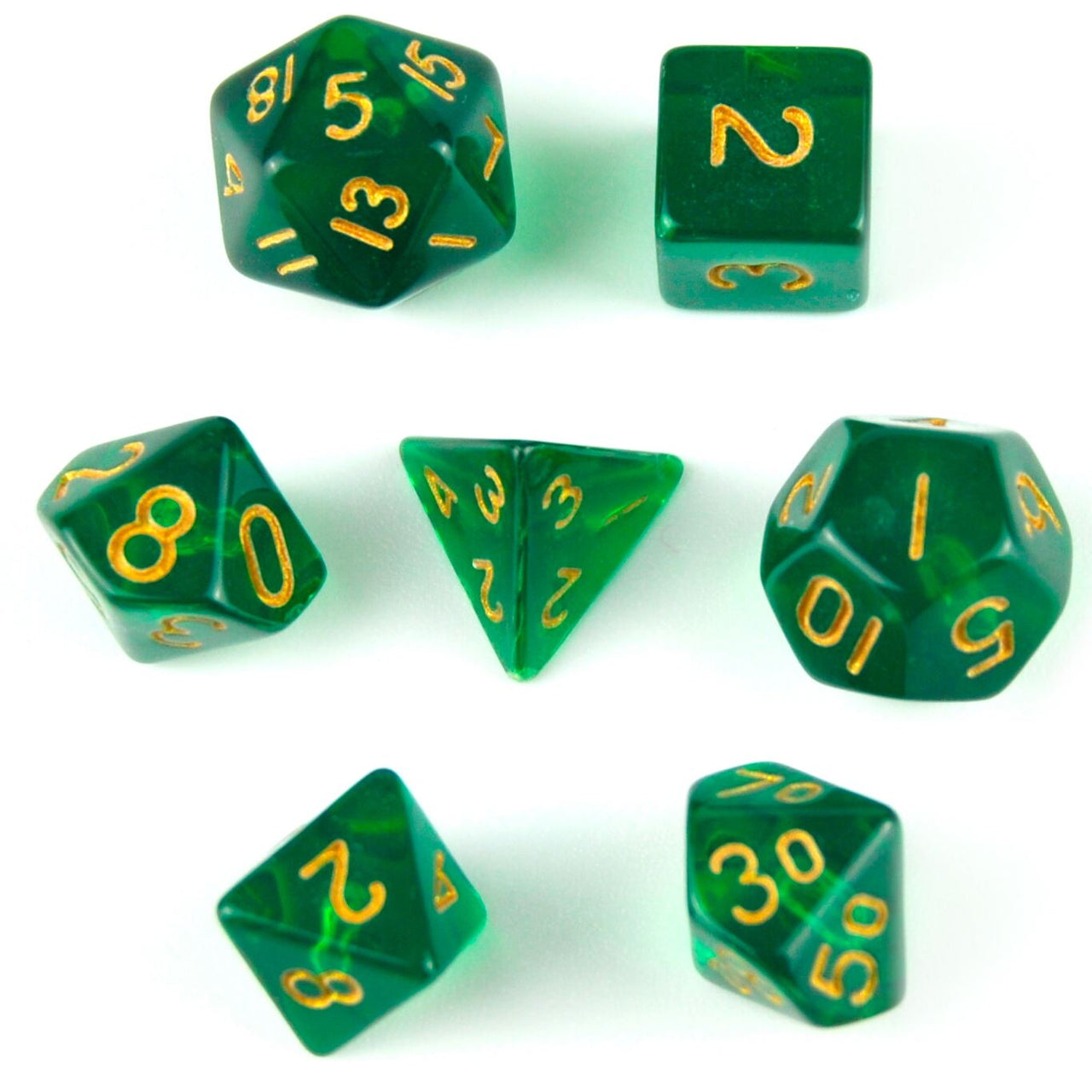 Green & Clear Acrylic - 7pcs RPG Mini Dice Set