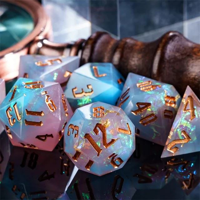 Candy in Pink & Blue Frosted Sharp Resin - 7pcs RPG Dice Set