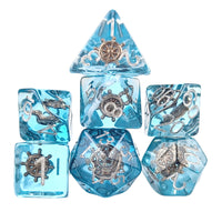 Thumbnail for Helm in Clear & Blue Resin - 7pcs RPG Full Dice Set