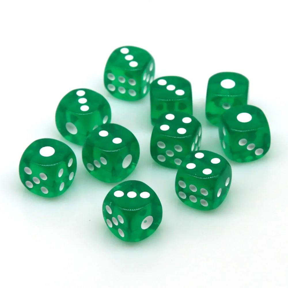 30pcs D6 12mm Dice Acrylic Pip White Font Clear Green