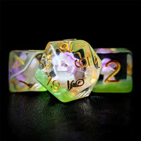 Thumbnail for Purple Mashroom in Clear & Green Resin - 7pcs RPG Full Dice Set