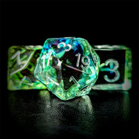 Thumbnail for Green & Black with Blue Swirl in Clear Resin - 7pcs RPG Full Dice Set