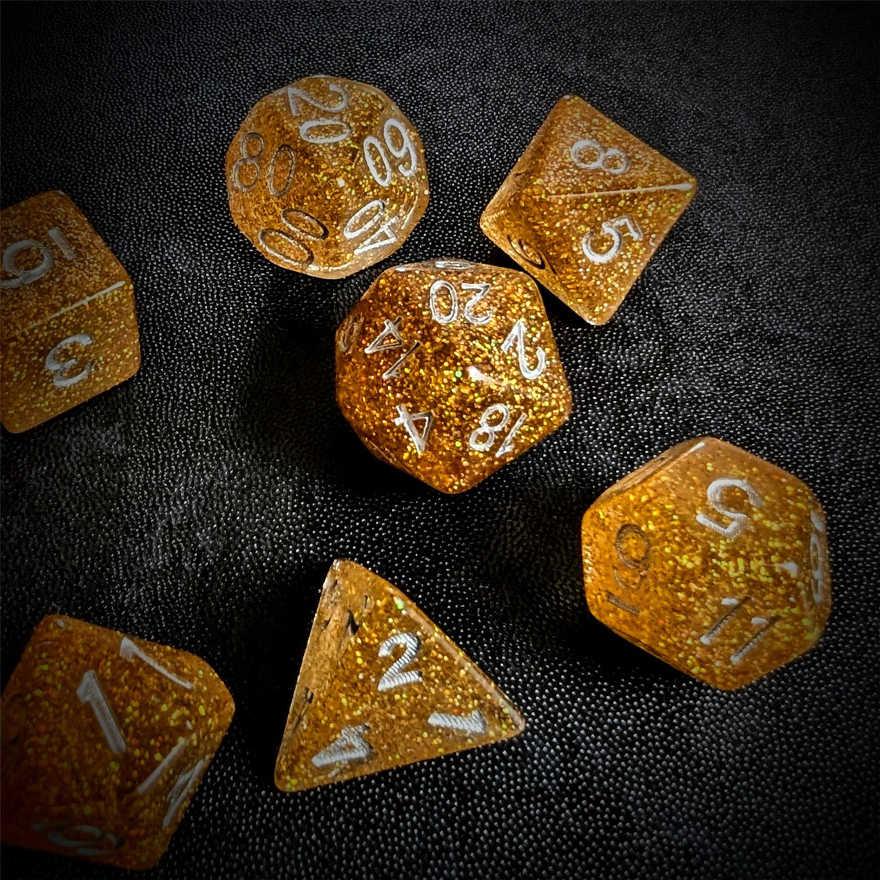 Gold Glitter in Resin - 7pcs RPG Full Dice Set