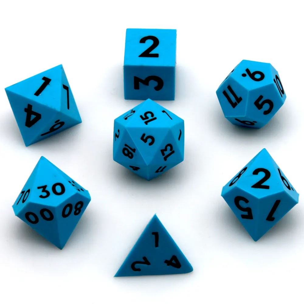 Black on Solid blue Silicone - 7pcs RPG Full Dice Set