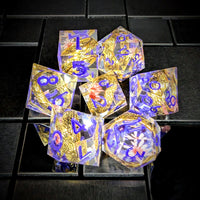 Thumbnail for 7pcs Dice Sharp Filled Gold Ring Flowers Purple Font Purple Clear