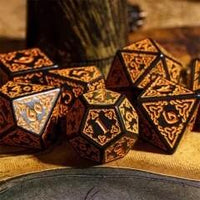 Thumbnail for Orange Celtic Knot on Black Acrylic - 7pcs RPG Full Dice Set