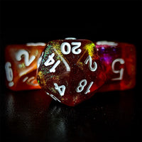 Thumbnail for Glitter in Orange & Pink Acrylic - 7pcs RPG Full Dice Set Close