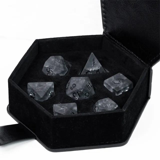 Cracked & Frosted Grey Glass - 7pcs RPG Dice Set