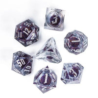 Thumbnail for Purple Glitter in Clear Liquid Filled Sharp Resin - 7pcs RPG Dice Set