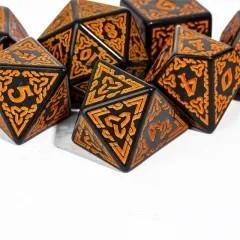 Orange Celtic Knot on Black Acrylic - 7pcs RPG Full Dice Set