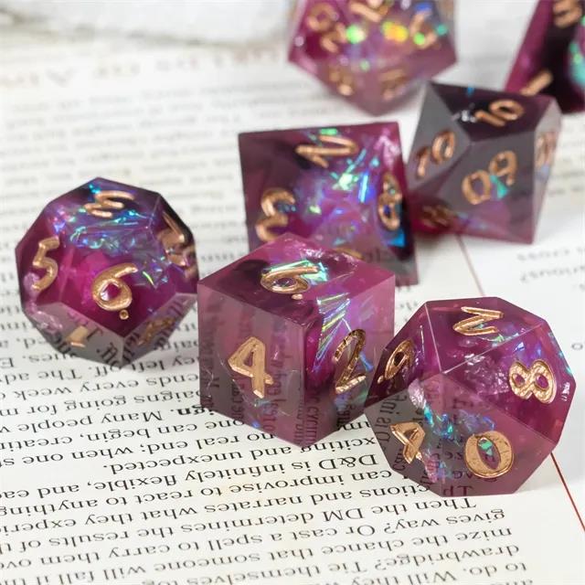 Candy in Purple & Black with Copper Foil Sharp Resin - 7pcs RPG Dice Set