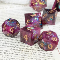 Thumbnail for Candy in Purple & Black with Copper Foil Sharp Resin - 7pcs RPG Dice Set