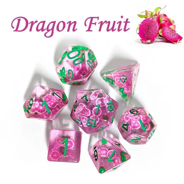7pcs Dice Resin Filled Green Font Purple Fruit Clear