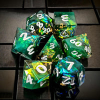 Thumbnail for Candy in Green & Black Sharp Resin - 7pcs RPG Dice Set