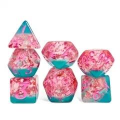 7pcs Dice Resin Glitter Pink Font Pink Blue