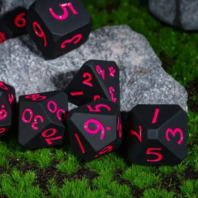 Red on Solid Black Silicone - 7pcs RPG Full Dice Set