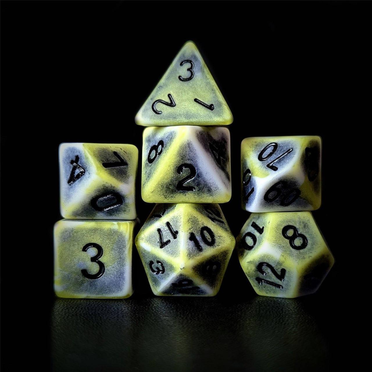 Washed Yellow on White Acrylic - 7pcs RPG Full Dice Set Dark Stack