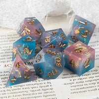 Thumbnail for Candy in Blue & Pink with Copper Foil Sharp Resin - 7pcs RPG Dice Set