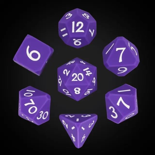 White on Solid Purple Silicone - 7pcs RPG Full Dice Set