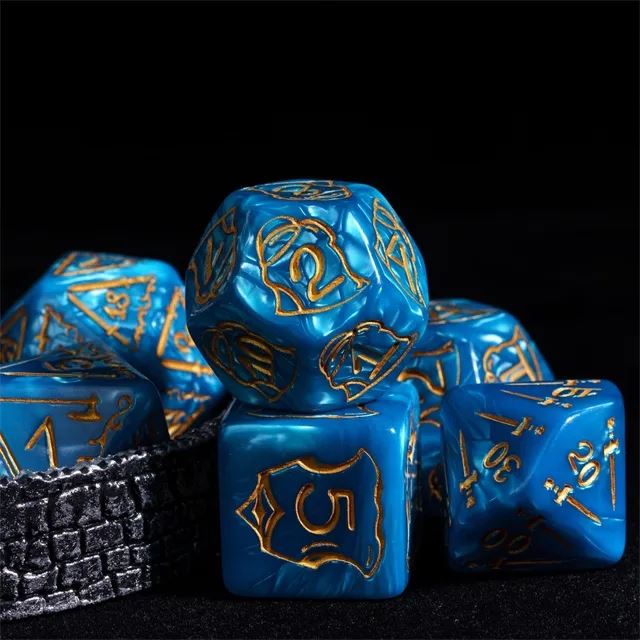 Weapons on Silk Blue Acrylic - 7pcs RPG Oversized Dice Set