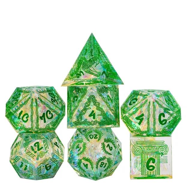 Mythology on Clear with Candy Sharp Resin - 7pcs RPG Dice Set