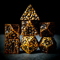 Thumbnail for 7pcs RPG Dice Set - Black Wash over Gold Metal Brains