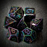 Thumbnail for Black Enamel in Rainbow Metal - 7pcs RPG Dice Set