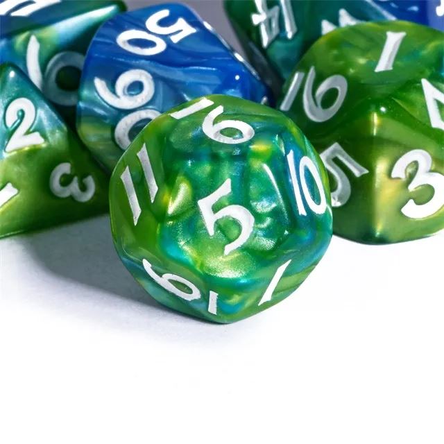 Blend of Blue & Green Acrylic - 7pcs RPG Mini Dice Set