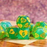 Thumbnail for 7pcs Dice Resin Pattern Hearts Yellow Font Green