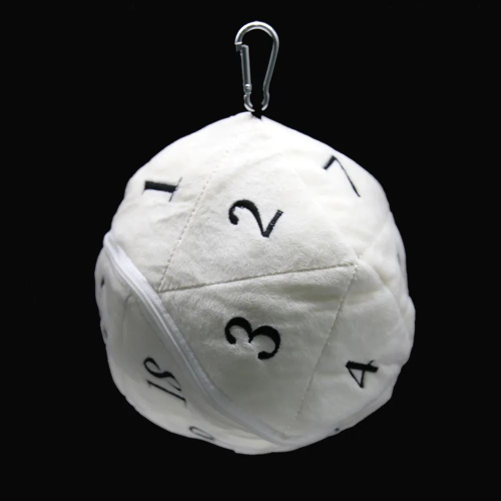 White Plush D20 with Zipper - Storage Bag